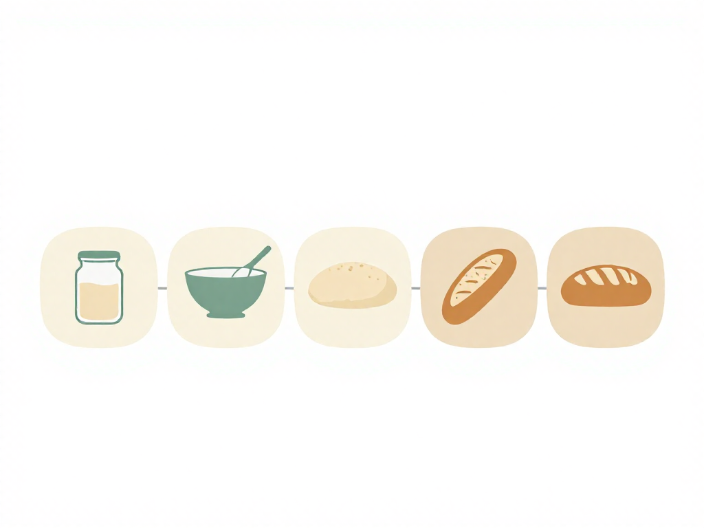 Infographic timeline showing the five sourdough baking stages as movable blocks