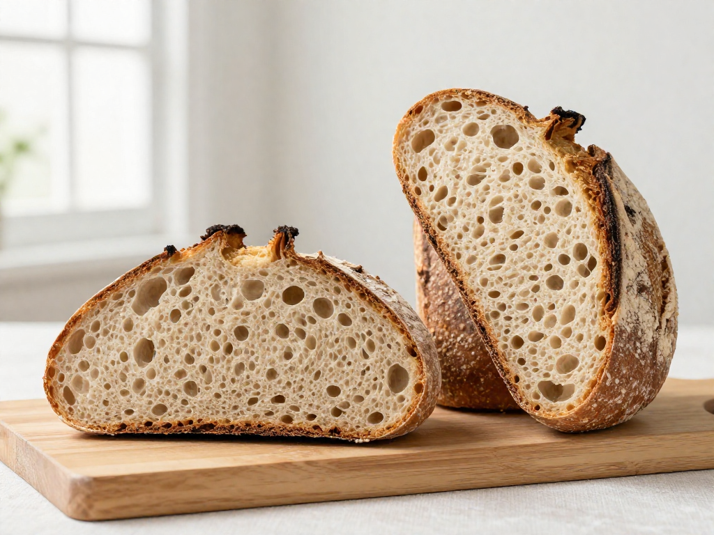 A dense flat sourdough loaf next to a tall well-risen loaf for troubleshooting comparison