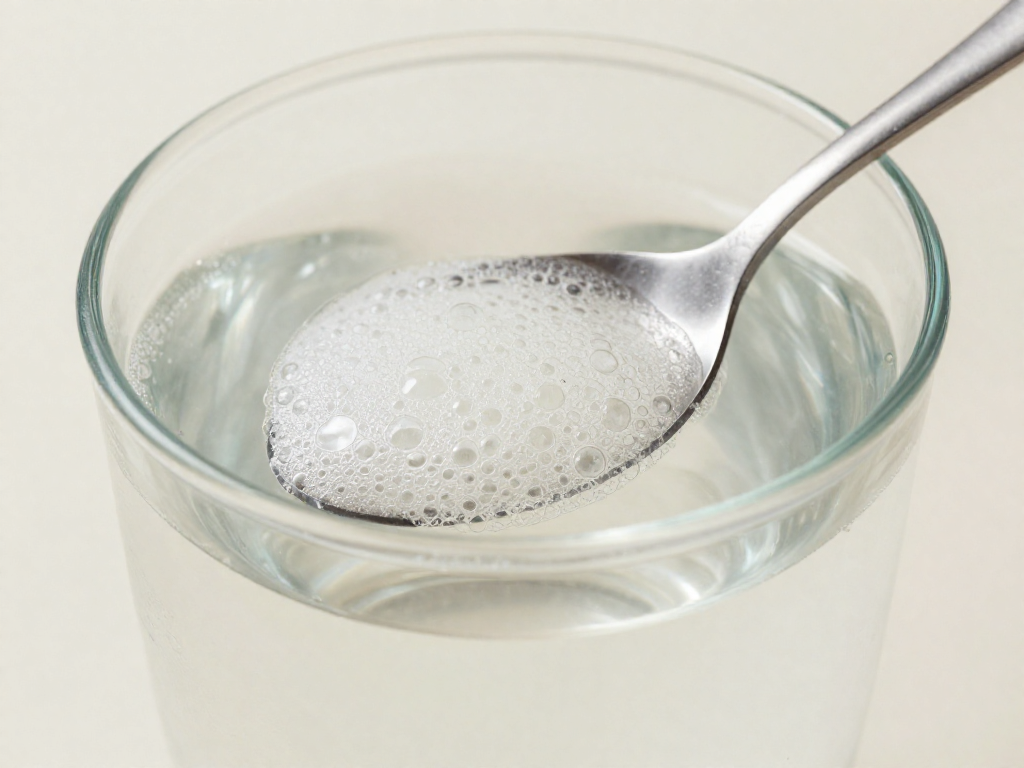 A spoonful of bubbly sourdough starter floating on top of a glass of water during the float test