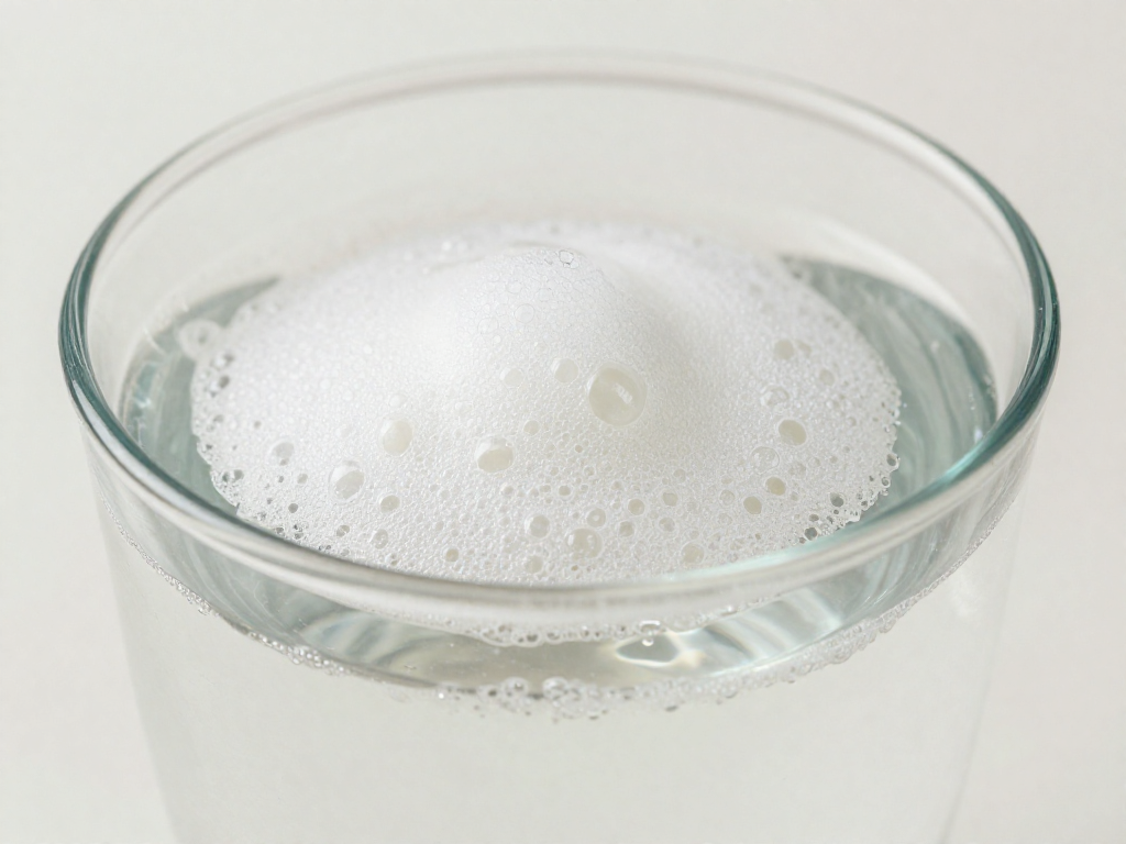 Sourdough starter blob floating in a glass of water during the float test