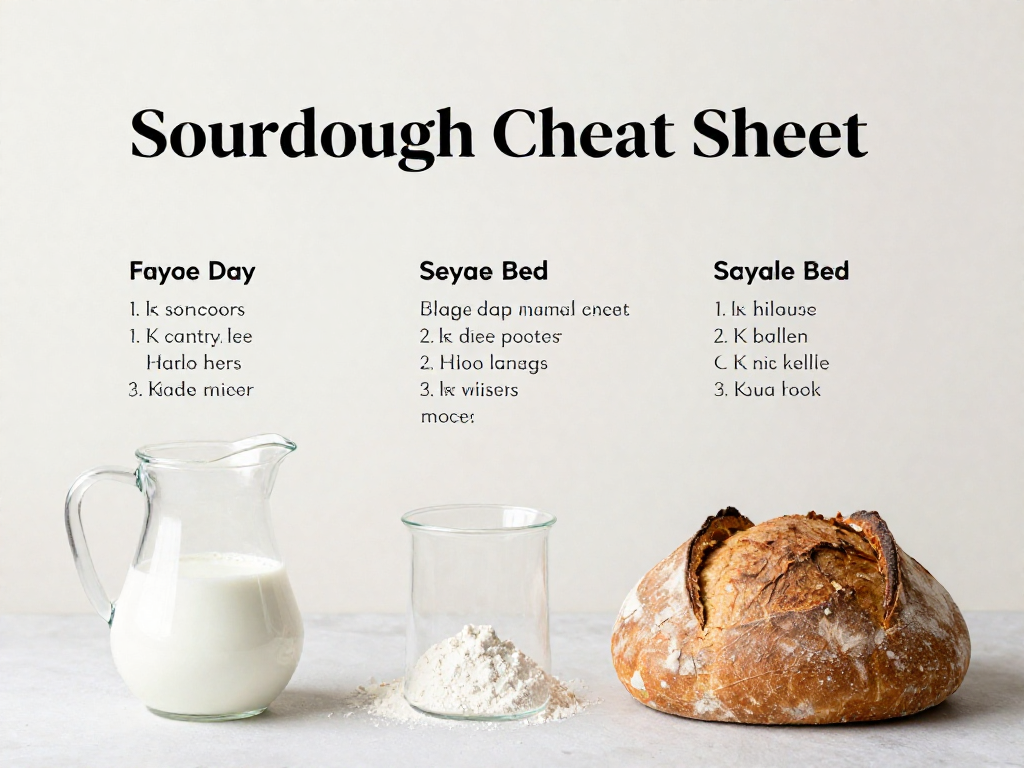 Pinterest-style sourdough hydration cheat sheet graphic with formula and flat-lay of baking ingredients