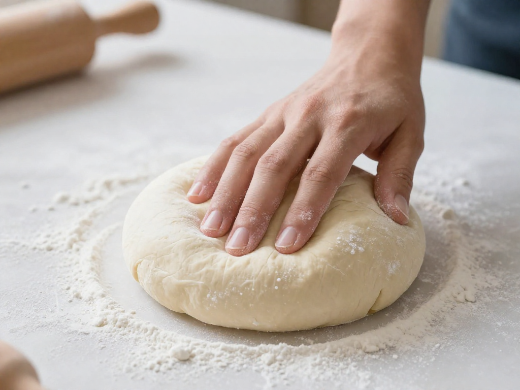Finger poke test on proofing sourdough dough showing springback