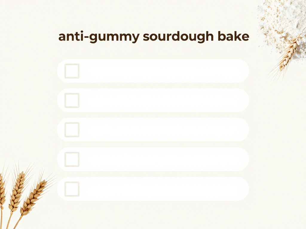 Pinnable checklist graphic listing steps for an anti-gummy sourdough bake